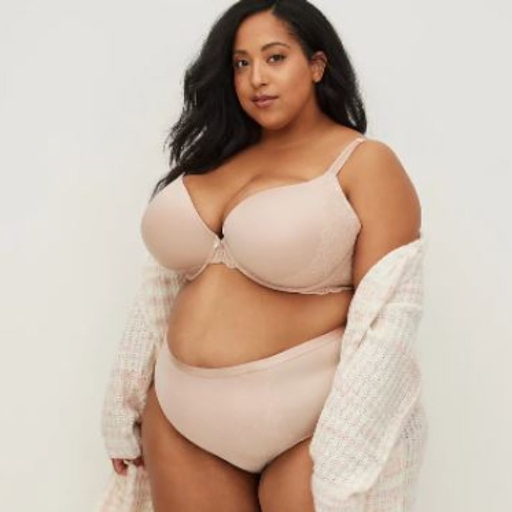 PUSH-UP PLUNGE BRA - MICROFIBER & LACE BEIGE